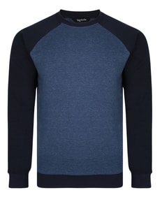 Bigdude Raglan Contrast Crew Neck Sweatshirt Denim Marl/Navy